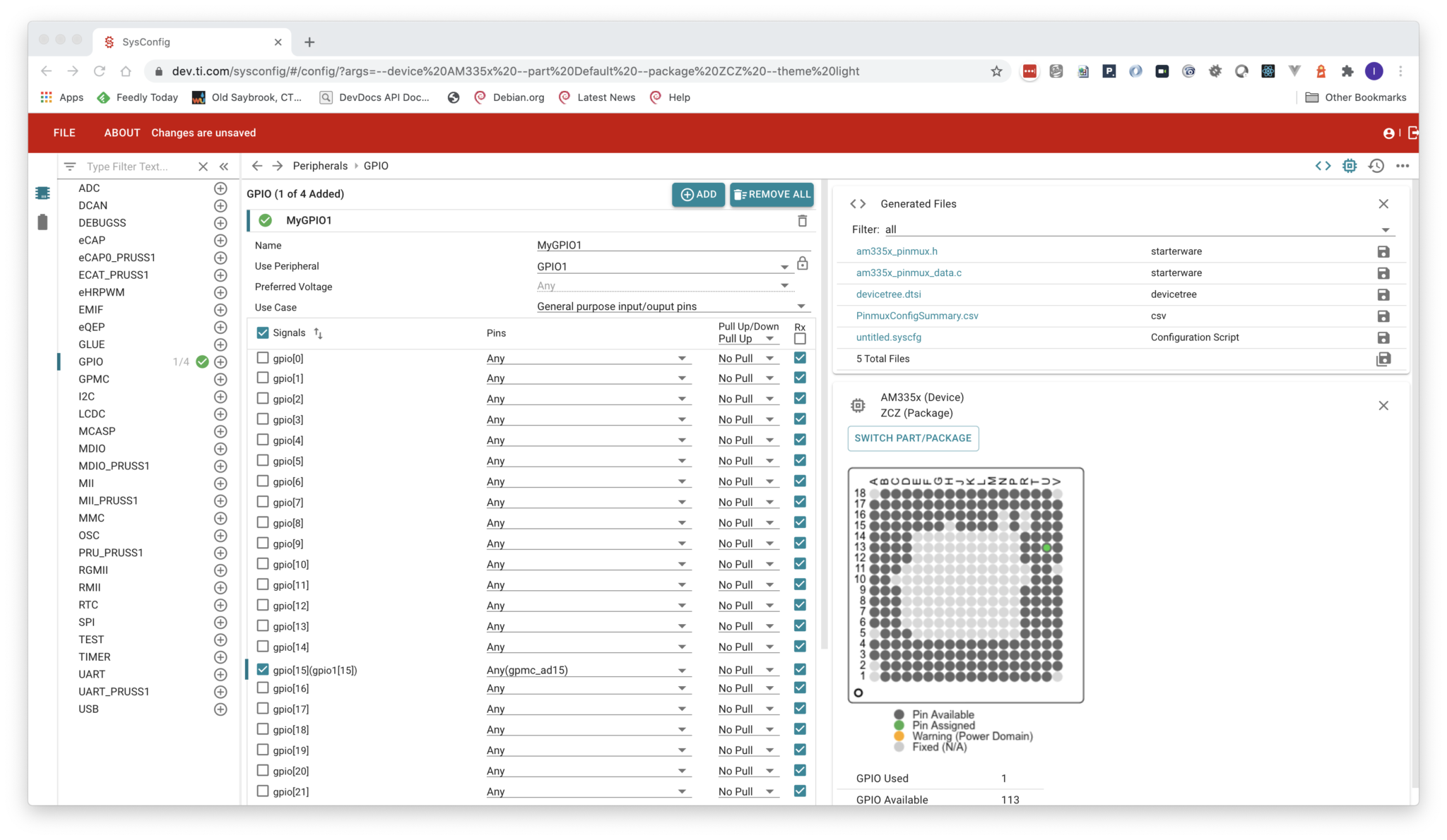 sysconfig tool pin selected